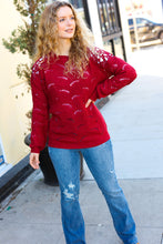 Load image into Gallery viewer, Casual Chic Burgundy Pointelle Lace Shoulder Knit Sweater
