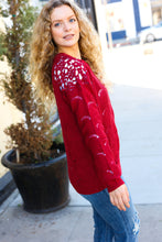 Load image into Gallery viewer, Casual Chic Burgundy Pointelle Lace Shoulder Knit Sweater
