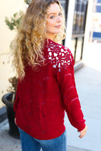 Load image into Gallery viewer, Casual Chic Burgundy Pointelle Lace Shoulder Knit Sweater
