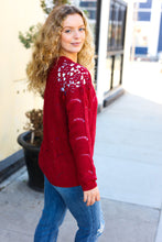 Load image into Gallery viewer, Casual Chic Burgundy Pointelle Lace Shoulder Knit Sweater
