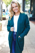 Load image into Gallery viewer, Everyday Hunter Green Striped Knit Open Cardigan
