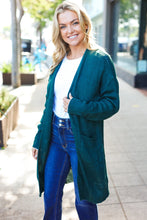 Load image into Gallery viewer, Everyday Hunter Green Striped Knit Open Cardigan
