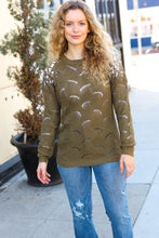 Load image into Gallery viewer, Casual Chic Olive Pointelle Lace Shoulder Knit Sweater
