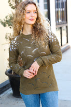 Load image into Gallery viewer, Casual Chic Olive Pointelle Lace Shoulder Knit Sweater
