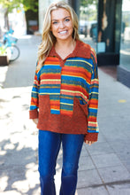 Load image into Gallery viewer, Casual Living Rust &amp; Teal Striped Two Tone Knit Pocketed Top
