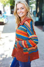 Load image into Gallery viewer, Casual Living Rust &amp; Teal Striped Two Tone Knit Pocketed Top
