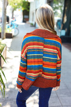 Load image into Gallery viewer, Casual Living Rust &amp; Teal Striped Two Tone Knit Pocketed Top
