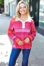 Load image into Gallery viewer, Be Bold Magenta Striped Button Down Placket Collared Top
