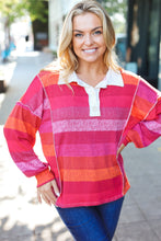 Load image into Gallery viewer, Be Bold Magenta Striped Button Down Placket Collared Top
