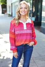 Load image into Gallery viewer, Be Bold Magenta Striped Button Down Placket Collared Top
