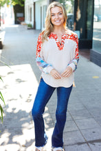 Load image into Gallery viewer, Feeling Femme Oatmeal Plaid Floral Color Block Notch Neck Top
