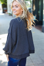 Load image into Gallery viewer, Weekend Ready Charcoal Mineral Wash Rib Pullover Top
