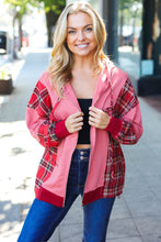 Load image into Gallery viewer, Adorable in Marsala Plaid Color Block Zipper French Terry Hoodie
