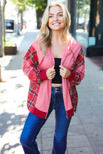 Load image into Gallery viewer, Adorable in Marsala Plaid Color Block Zipper French Terry Hoodie
