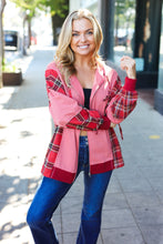 Load image into Gallery viewer, Adorable in Marsala Plaid Color Block Zipper French Terry Hoodie
