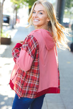 Load image into Gallery viewer, Adorable in Marsala Plaid Color Block Zipper French Terry Hoodie
