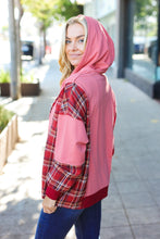 Load image into Gallery viewer, Adorable in Marsala Plaid Color Block Zipper French Terry Hoodie
