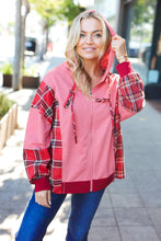 Load image into Gallery viewer, Adorable in Marsala Plaid Color Block Zipper French Terry Hoodie
