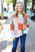 Load image into Gallery viewer, Be Bold Ivory &amp; Rust Checker Jacquard Knit Sweater
