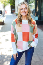 Load image into Gallery viewer, Be Bold Ivory &amp; Rust Checker Jacquard Knit Sweater
