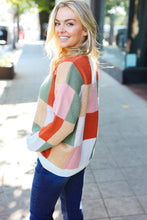 Load image into Gallery viewer, Be Bold Ivory &amp; Rust Checker Jacquard Knit Sweater
