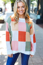 Load image into Gallery viewer, Be Bold Ivory &amp; Rust Checker Jacquard Knit Sweater
