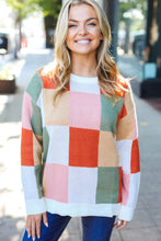 Load image into Gallery viewer, Be Bold Ivory &amp; Rust Checker Jacquard Knit Sweater
