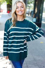 Load image into Gallery viewer, Stand Out Hunter Green Striped Oversized Knit Sweater
