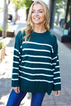 Load image into Gallery viewer, Stand Out Hunter Green Striped Oversized Knit Sweater
