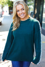 Load image into Gallery viewer, Fall Vibes Hunter Green Rib Knit Large Stitch Oversized Sweater
