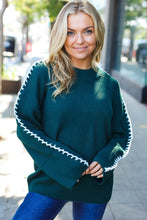 Load image into Gallery viewer, Fall Vibes Hunter Green Rib Knit Large Stitch Oversized Sweater
