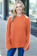 Load image into Gallery viewer, Fall Vibes Rust Rib Knit Large Stitch Oversized Sweater
