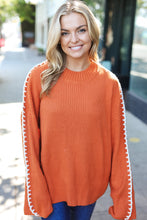 Load image into Gallery viewer, Fall Vibes Rust Rib Knit Large Stitch Oversized Sweater
