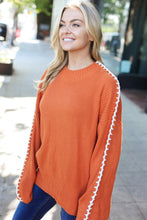 Load image into Gallery viewer, Fall Vibes Rust Rib Knit Large Stitch Oversized Sweater
