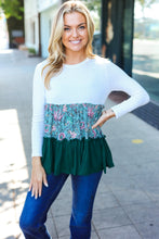 Load image into Gallery viewer, Charming Hunter Green Floral Frill Tiered Color Block Top
