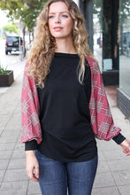 Load image into Gallery viewer, You Got This Burgundy Plaid Dolman Round Neck Top
