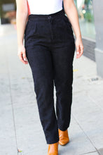 Load image into Gallery viewer, Going Your Way Black Corduroy High Rise Tapered Leg Pants
