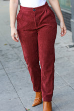 Load image into Gallery viewer, Going Your Way Burgundy Corduroy High Rise Tapered Pants
