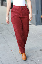 Load image into Gallery viewer, Going Your Way Burgundy Corduroy High Rise Tapered Pants
