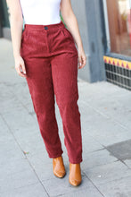 Load image into Gallery viewer, Going Your Way Burgundy Corduroy High Rise Tapered Pants
