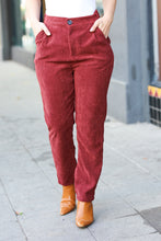 Load image into Gallery viewer, Going Your Way Burgundy Corduroy High Rise Tapered Pants
