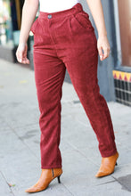 Load image into Gallery viewer, Going Your Way Burgundy Corduroy High Rise Tapered Pants
