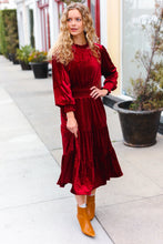 Load image into Gallery viewer, Holiday Dreaming Burgundy Velvet Mock Neck Smocked Waist Dress
