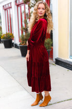 Load image into Gallery viewer, Holiday Dreaming Burgundy Velvet Mock Neck Smocked Waist Dress
