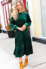 Load image into Gallery viewer, Holiday Dreaming Hunter Green Velvet Mock Neck Smocked Waist Dress
