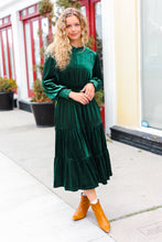 Load image into Gallery viewer, Holiday Dreaming Hunter Green Velvet Mock Neck Smocked Waist Dress
