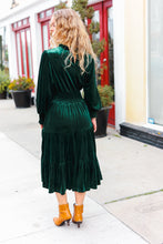 Load image into Gallery viewer, Holiday Dreaming Hunter Green Velvet Mock Neck Smocked Waist Dress
