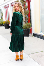 Load image into Gallery viewer, Holiday Dreaming Hunter Green Velvet Mock Neck Smocked Waist Dress
