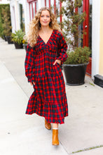 Load image into Gallery viewer, All I Want Red Plaid Elastic V Neck Tiered Maxi Dress
