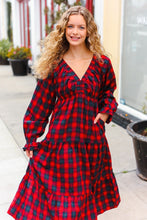 Load image into Gallery viewer, All I Want Red Plaid Elastic V Neck Tiered Maxi Dress
